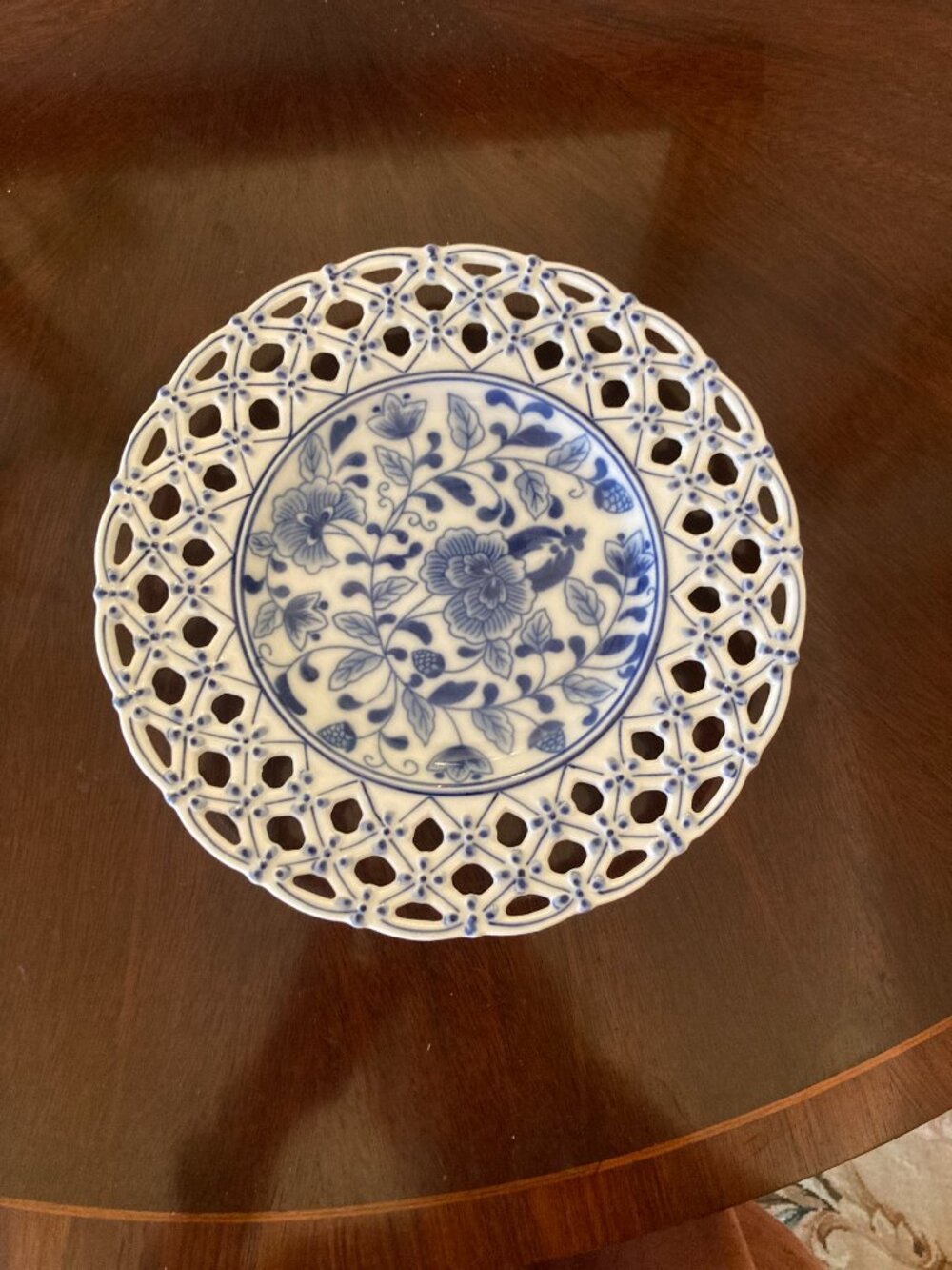 GODINGER BLUE WHITE 10” FLOWER PLATE SCALLOPED PIERCED EDGE - 3 available